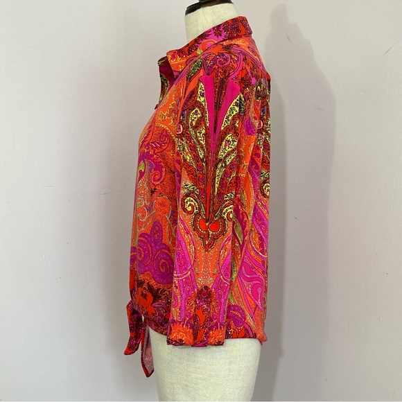 Nygard Button Up Tie Front Paisley Blouse PS - Picture 3 of 8